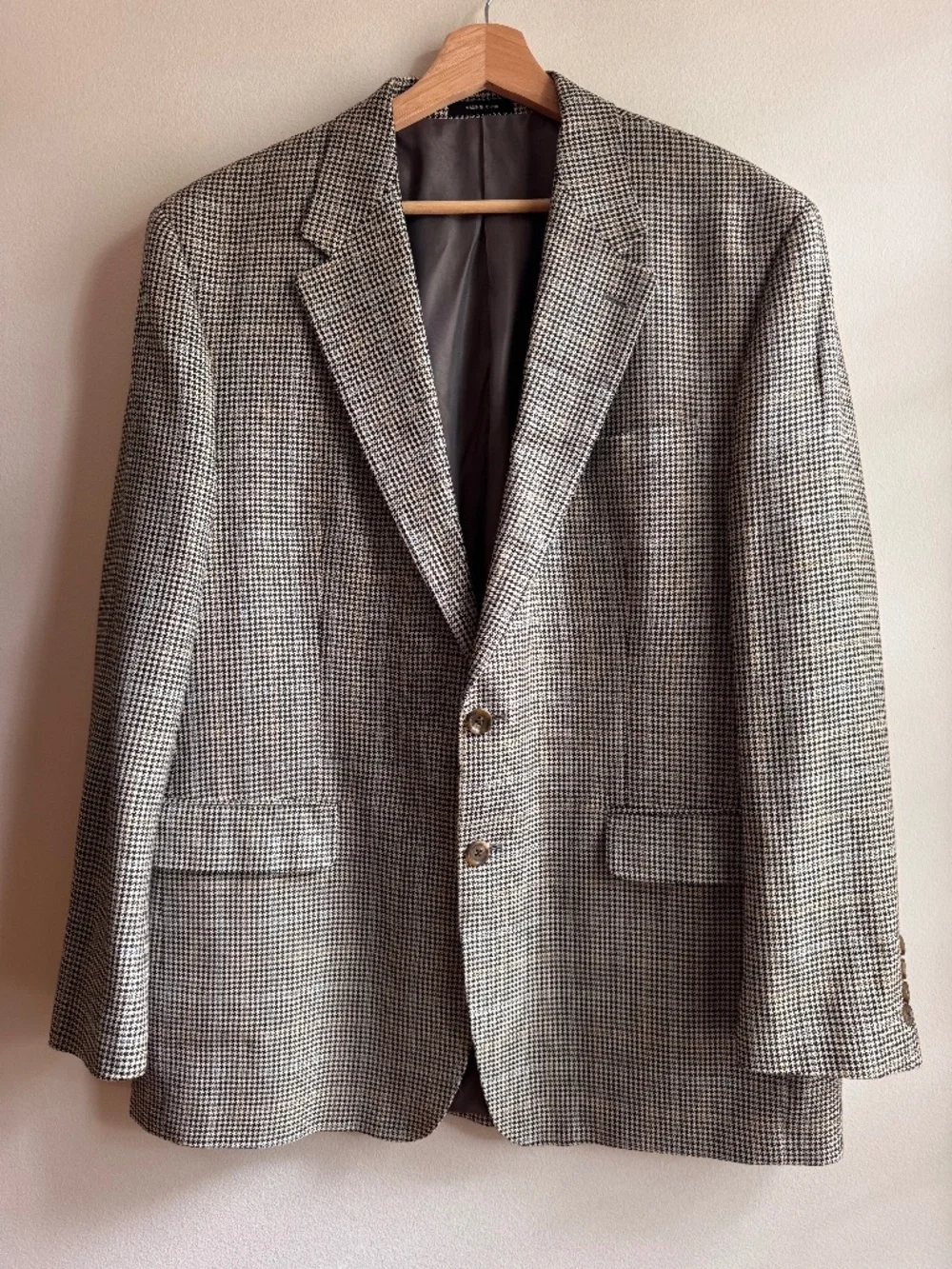 Chaps Ralph Lauren 100% Silk Blazer 44R Houndstooth Sport Coat Preppy Classic